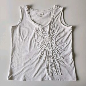 Allison Daley White Tank Women's‎ Petite Small PS 3D Flower Embroidery Daisy Top